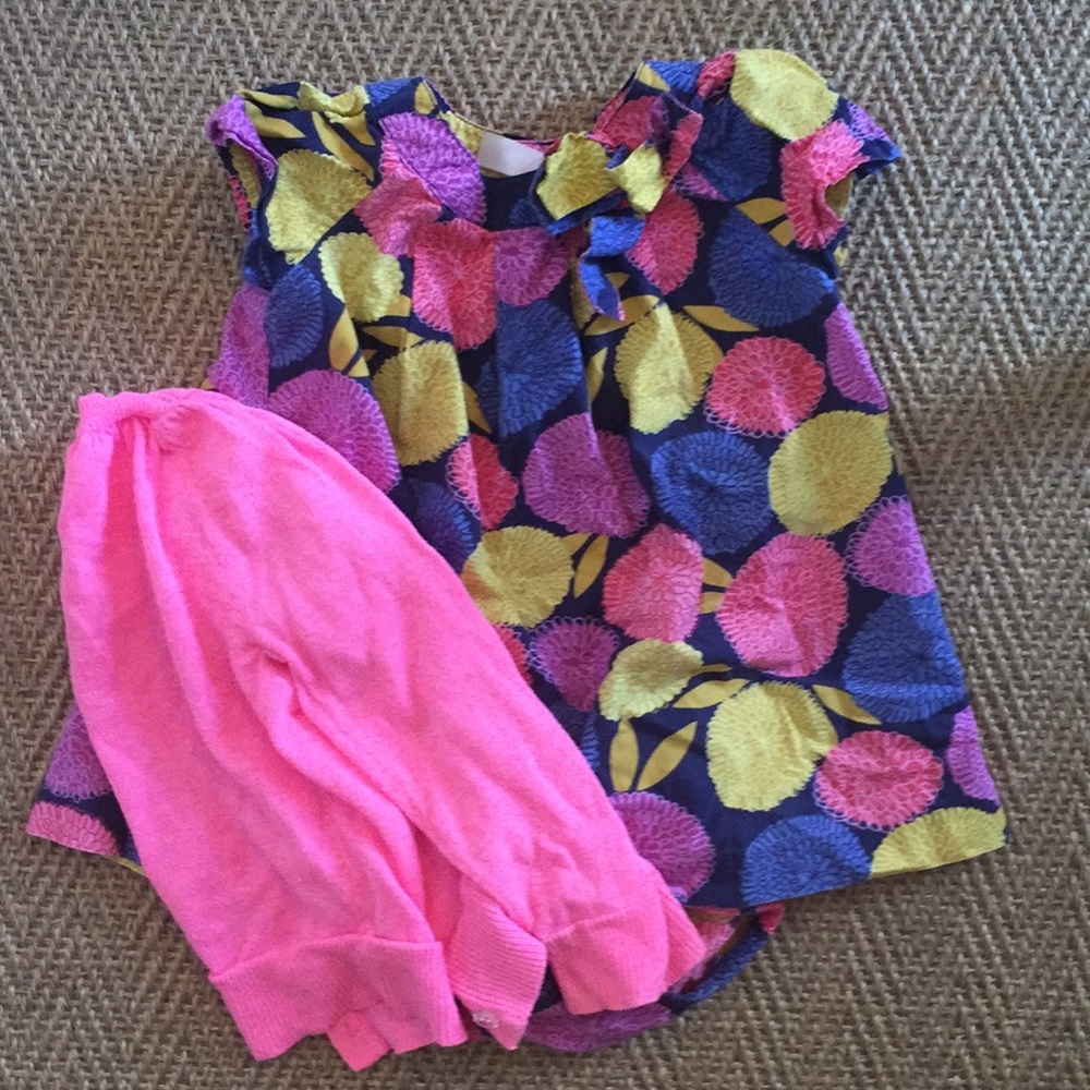 Cherokee 12m dress with bloomers, pink sweater 18m